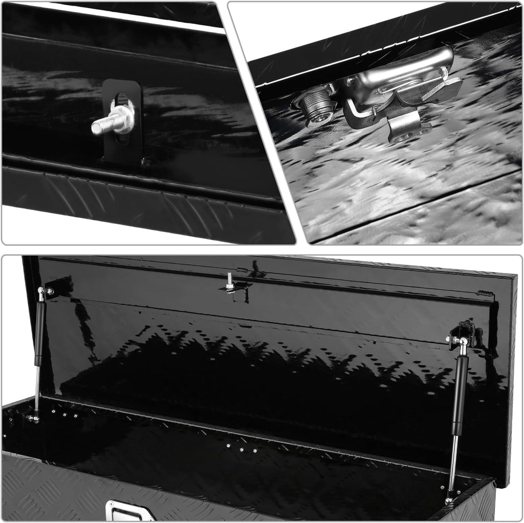 DNA MOTORING Aluminum Lockable Storage Box, Trailer Tongue & Truck Bed Tool Box w/Keys & Side Handle, Black Organizer w/Diamond Tread Pattern, 39'L x 13.3'W x 10'H, TBOX-T5-004-BK