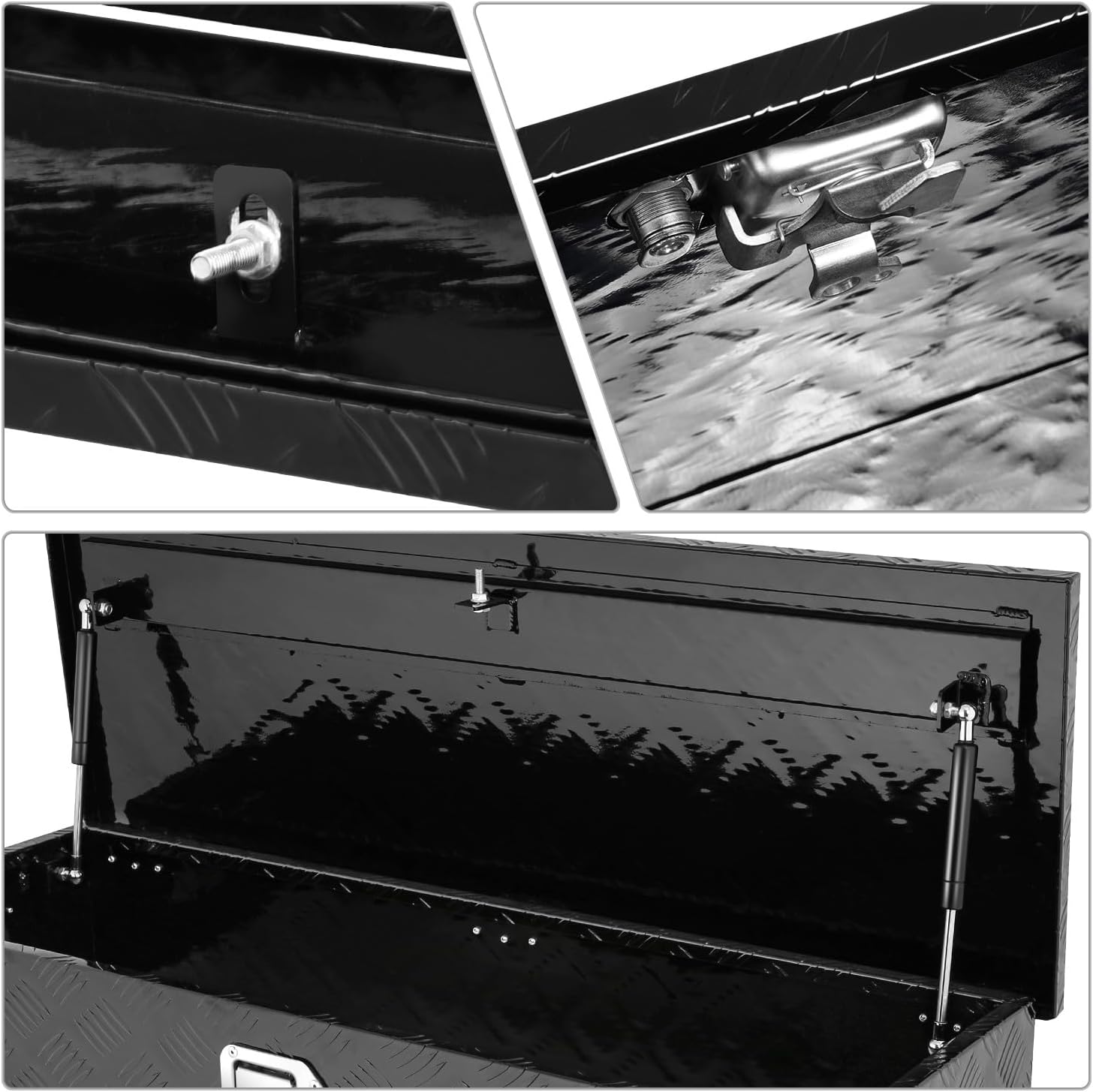 DNA MOTORING Aluminum Lockable Storage Box, Trailer Tongue & Truck Bed Tool Box w/Keys & Side Handle, Black Organizer w/Diamond Tread Pattern, 39'L x 13.3'W x 10'H, TBOX-T5-004-BK
