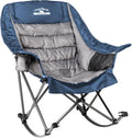 Oversized Rocking Camping Chair, Fully Padded Camp Chairs for Adults with Side Pocket and Cup Holder, Heavy-Duty 400lbs Capacity, Blue & Gray