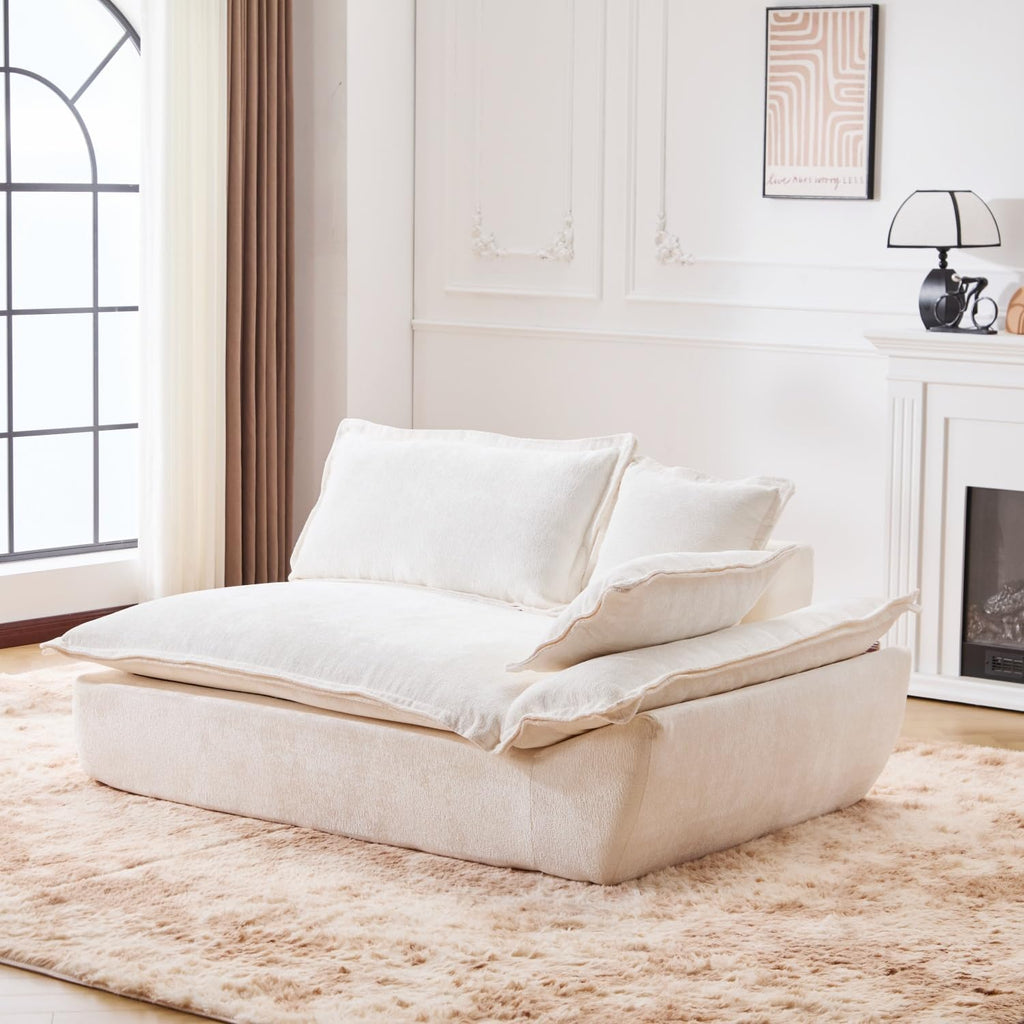 138' Modular Cloud Couch, Sectional Couch with Deep Seats, Wide Armrests and Multiple Pillows, Boneless Couches Sofas Loveseat for Bedroom/Living Room/Apartment/Office (White, Right)