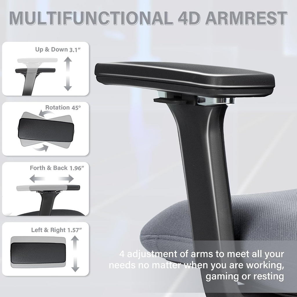 Ergonomic Mesh Office Chair with Retractable Footrest - High Back Computer Chair, Lumbar Support, Adjustable Armrest and Headrest, Durable Base - Multifunctional Home Office Desk Chair for Adults
