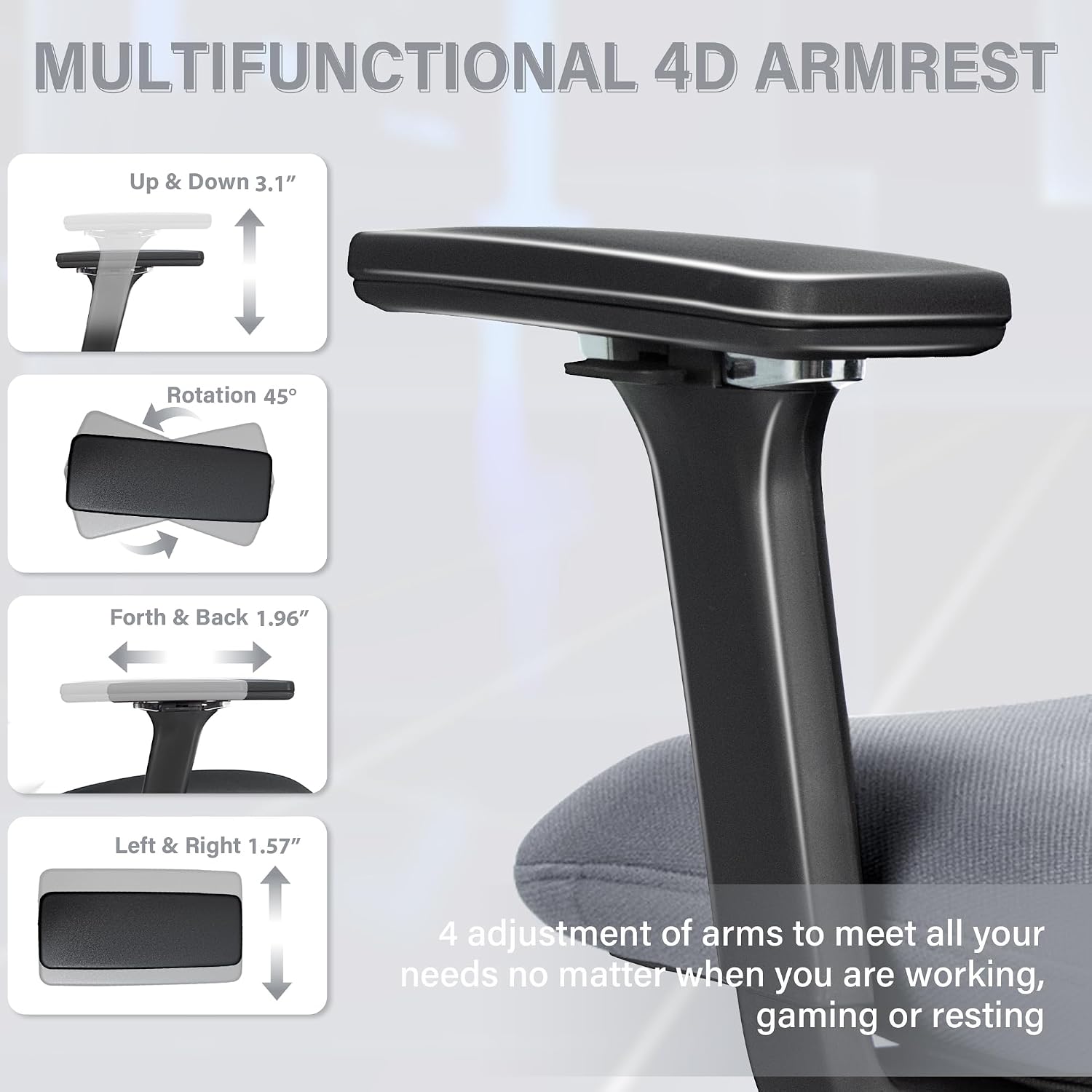 Ergonomic Mesh Office Chair with Retractable Footrest - High Back Computer Chair, Lumbar Support, Adjustable Armrest and Headrest, Durable Base - Multifunctional Home Office Desk Chair for Adults