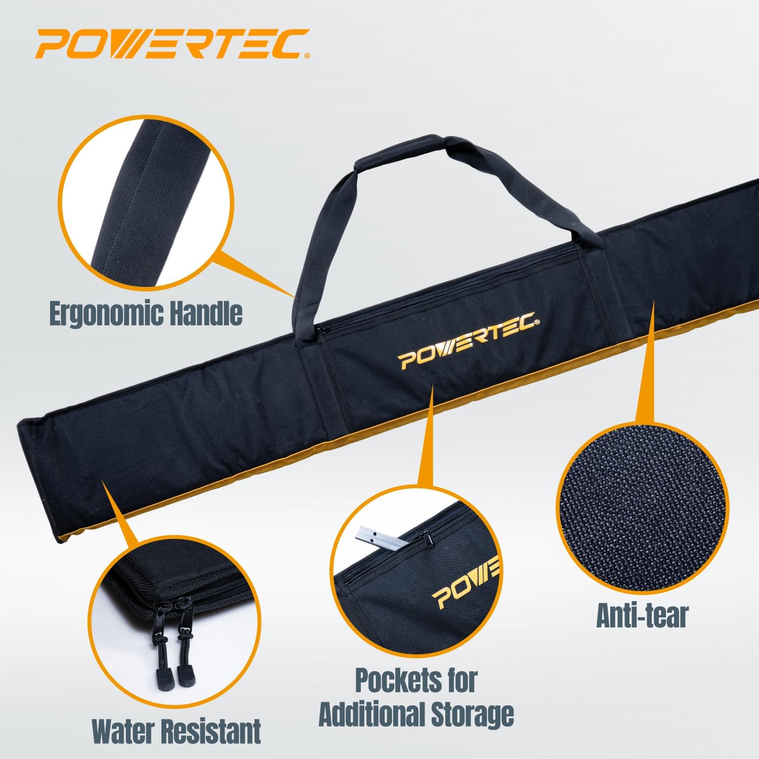 POWERTEC 72258 110' Track Saw Guide Rail Kit for Makita or Festool Track Saw| Includes 2x55 Guide Rails/Protective Guide Rail Bag/Rail Connectors and 2pc Quick Screw Guide Rail Clamps 5-3/8' Capacity