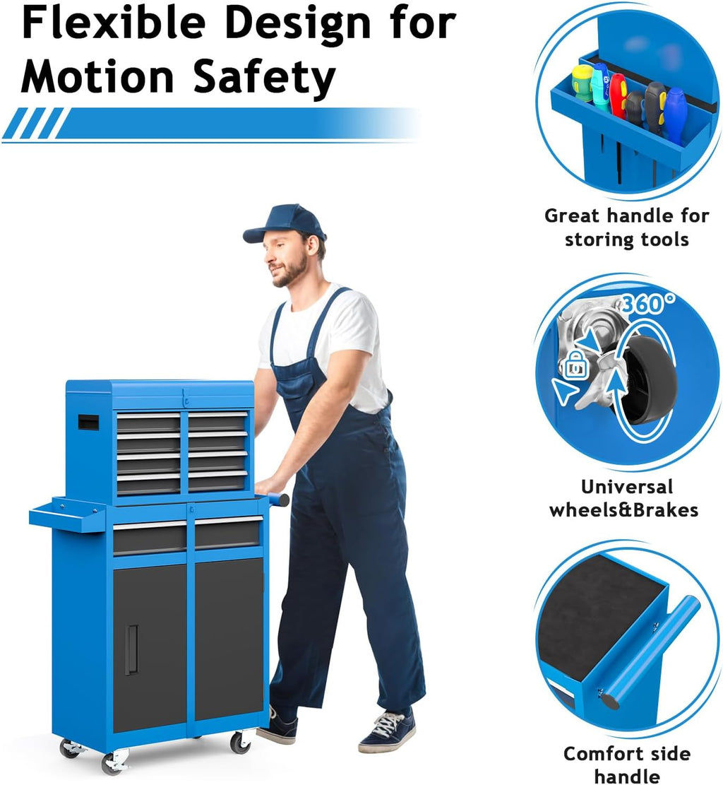 AirWire 5-Drawer Rolling Metal Tool Storage Cabinet with Detachable Top Tool Box, for Garage Workshop - Blue