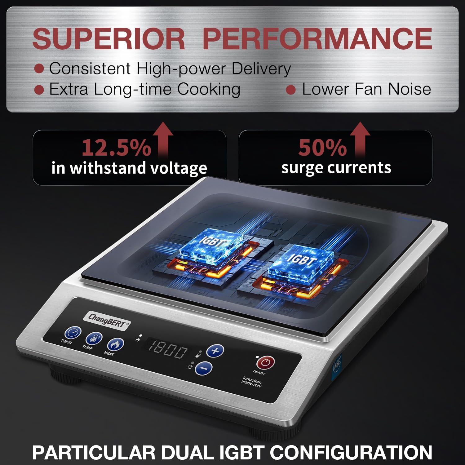 ChangBERT Induction Cooktop, 1800W NSF Certified Countertop Burner & Portable Induction Cooktop 208-240V 3200W NSF Certified Commercial Range Countertop Burner Pro Chef Professional Hot Plate