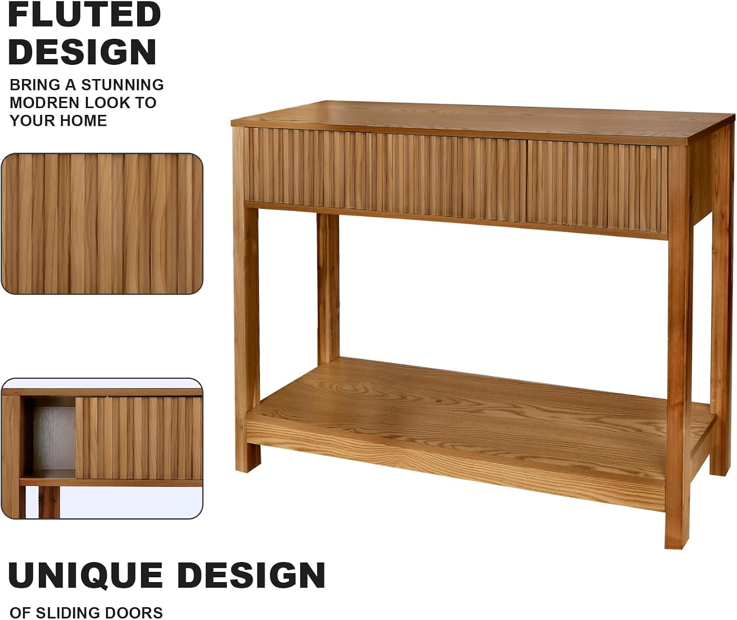 Fluted Console Table with Storage, 48' Long Entryway Slim Sofa Table Behind Couch Entry Tables, Narrow Wood Hallway Modern Living Room Couch Foyer Entrance Tables Brown