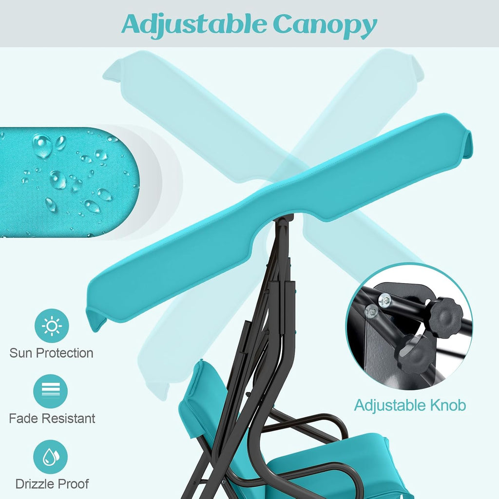 Tangkula 3 Person Porch Swing, Patio with Removable Cushion & Powder-Coated Steel Frame, Outdoor Swing with Canopy for Porch, Backyard, Garden, Balcony (Turquoise)