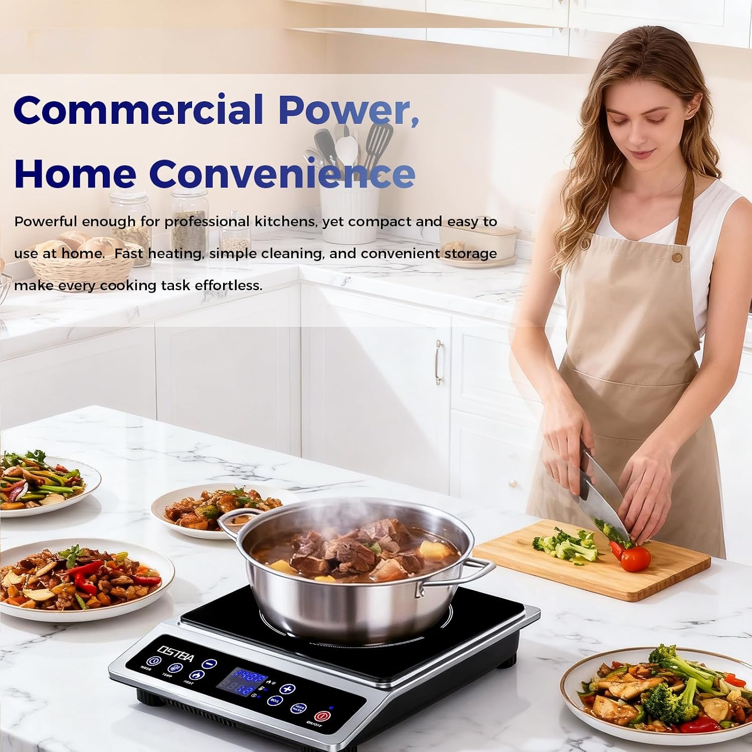 OSTBA 1800W Commercial Induction Cooktop, 7' Heating Coil Countertop Induction Burner, 10 Power Levels & 120–460°F Temperature Control, 3H Timer, Keep Warm, ETL Certified