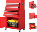 Crownland 8-Drawer Rolling Tool Chest with Wheels, Lockable 2 in 1 Detachable Tool Cabinet wit Drawers and Black Liners, Garage Top Toolbox & Bottom Storage Cart with Side Hooks(Red)