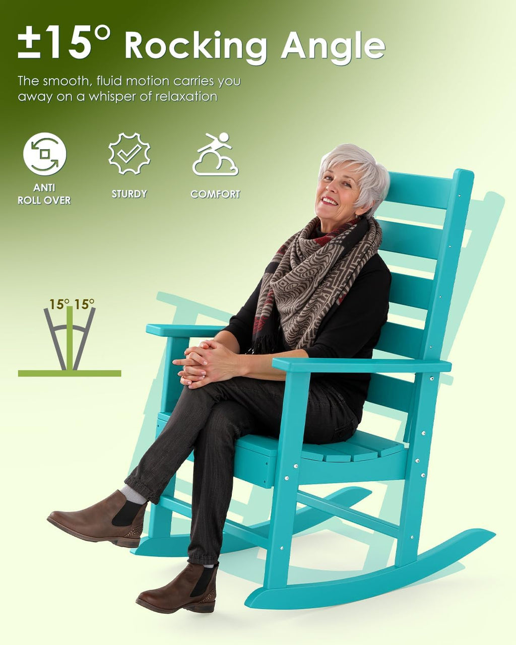 GREENVINES Outdoor Rocking Chairs Set of 2 | HDPE Plastic | Patio-Rocker-Chair | Porch Rocker | Shaker | Oversized | High Ladder Back | Big and Tall | PentaLuxe | Aqua