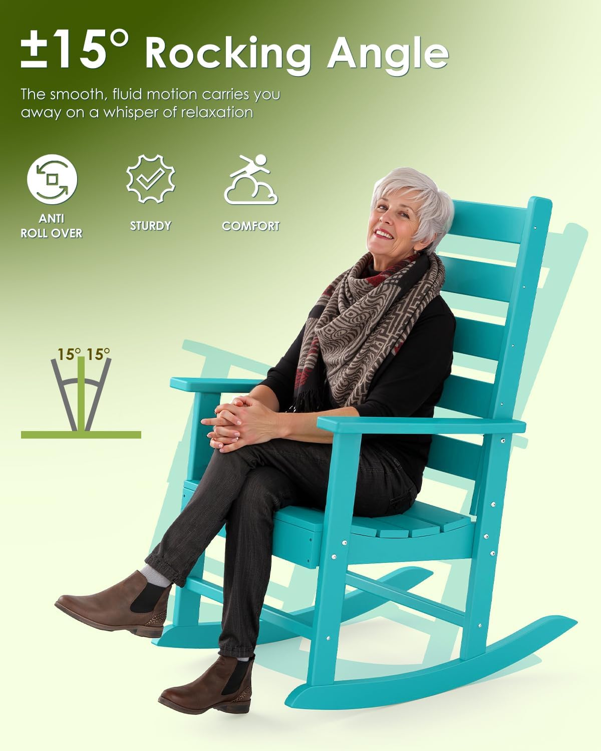 GREENVINES Outdoor-Rocking-Chair | HDPE Plastic | Patio Rockers | Porch Rocker Chairs | Shaker | Oversized | High Ladder Back | Big & Tall | PentaLuxe |Aqua