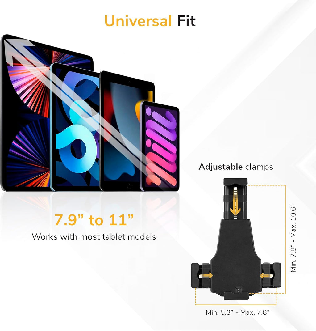 Mount-It! Anti-Theft Universal iPad & Samsung Tablet Floor Stand Kiosk, Locking Clamp, Height Adjustable 24.8'–42.5', 360° Rotating POS Kiosk for 7.9'–11' Tablets, Silver