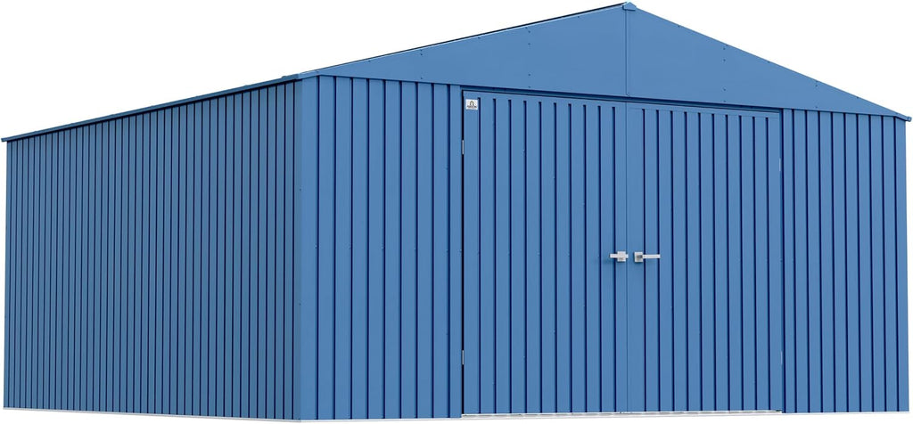 Arrow Shed Elite 14' x 14' Tall Outdoor Steel Storage Shed with High Gable and Lockable Doors Storage Building, Blue Grey