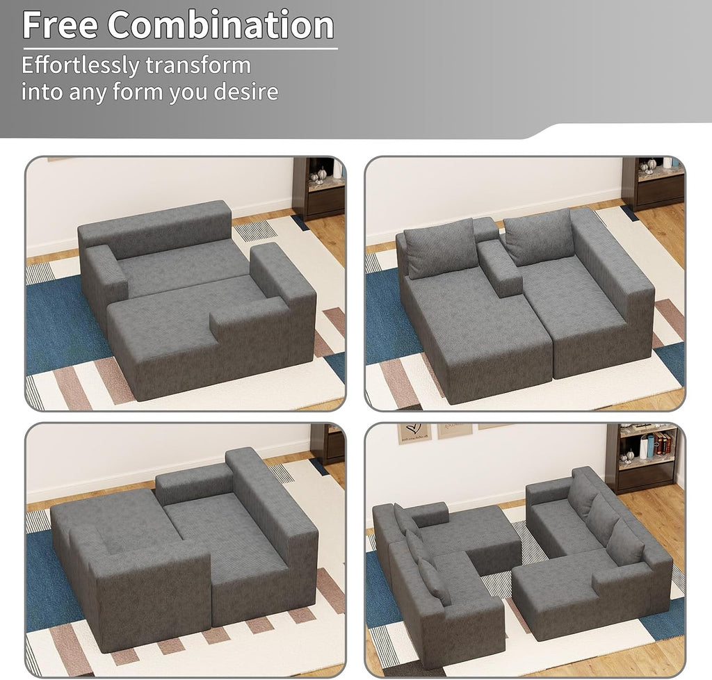 87' Modular Sectional Sofa, Cloud Sectional Couch with Deep Seat, Modern Modular L-Shape Sofa with Chaise, Cozy Boneless Couches for Living Room, Small Spaces, No Assembly Required