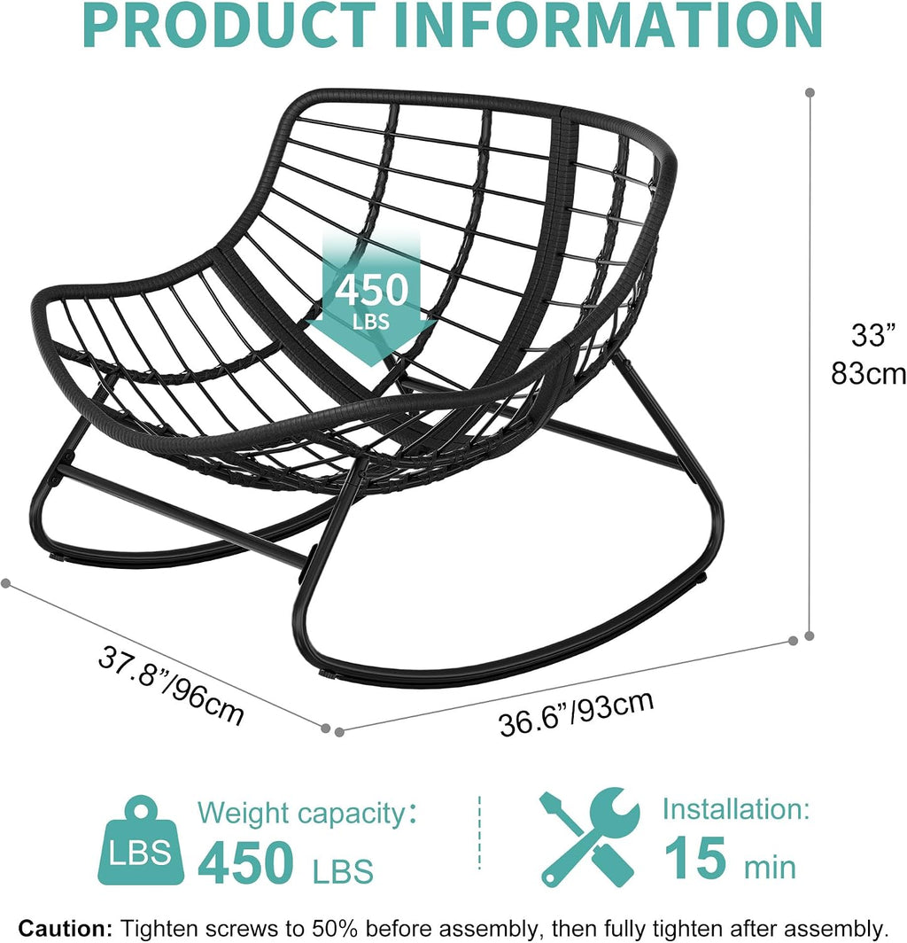Fancyango Oversized Egg Rocking Chair for Indoor/Outdoor – All-Weather Wicker Rattan Lounge Chair with Cushion, Patio Rocker for Porch, Garden, or Balcony (Grey, 37.8' D x 36.6' W x 33' H)