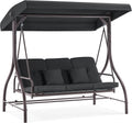 MCombo 3-Seat Outdoor Patio Swing Chair, 2-in-1 Convertible Porch Swing Glider Chair with Removable Cushions, Adjustable Canopy & Pillows for Backyard, Deck, Garden, 4068 (Black)