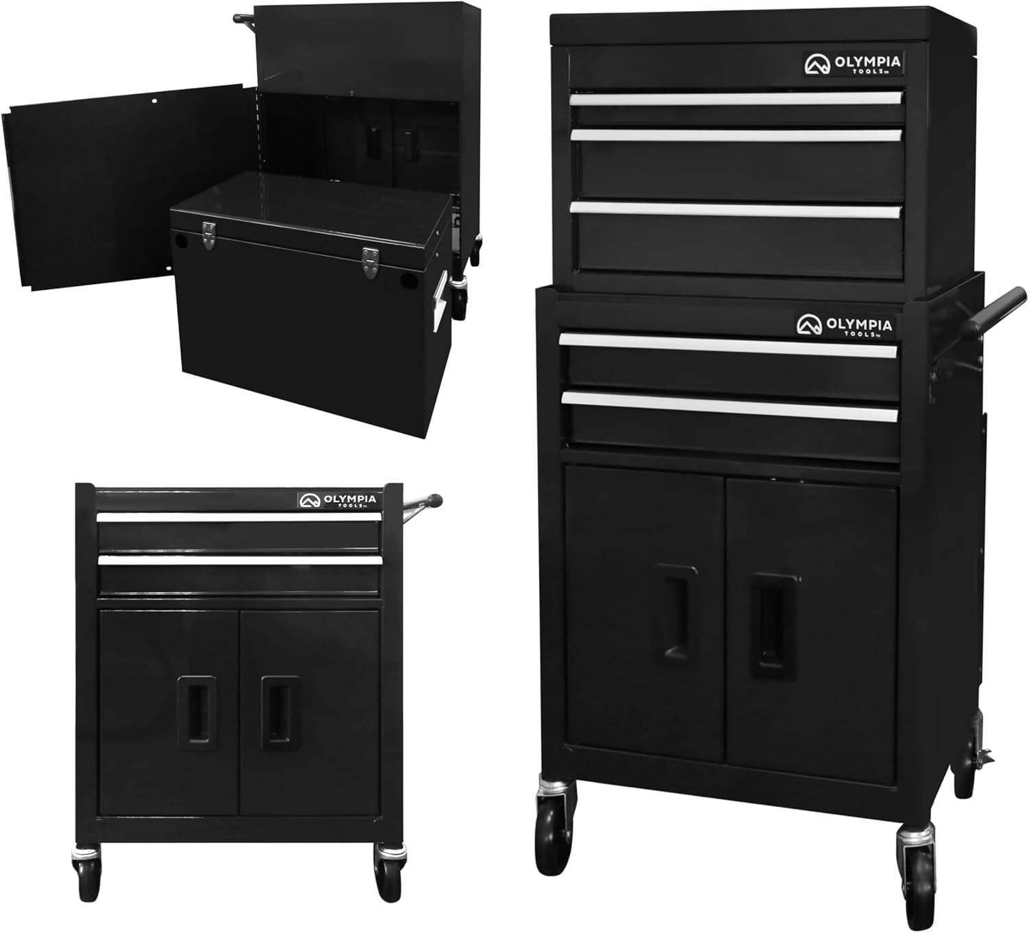 Olympia Tools 20-Inch Rolling Tool Cabinet Organizer, Heavy-Duty 5-Drawer Metal Tool Chest with Wheels and Locking Storage for Garage and Workshop, Black