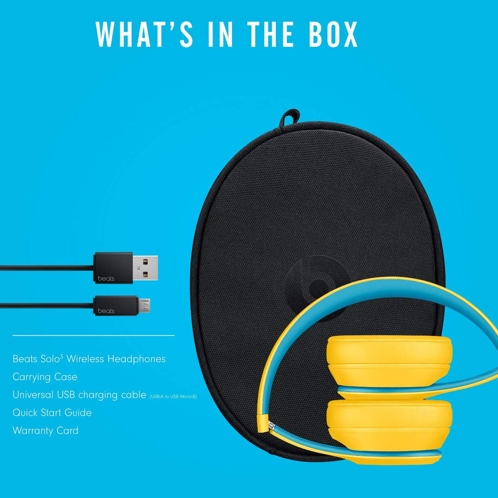 Beats Solo3 Wireless On-Ear Headphones - Apple W1 Headphone Chip, Class 1 Bluetooth, 40 Hours of Listening Time, Built-in Microphone - Club Yellow (Latest Model)