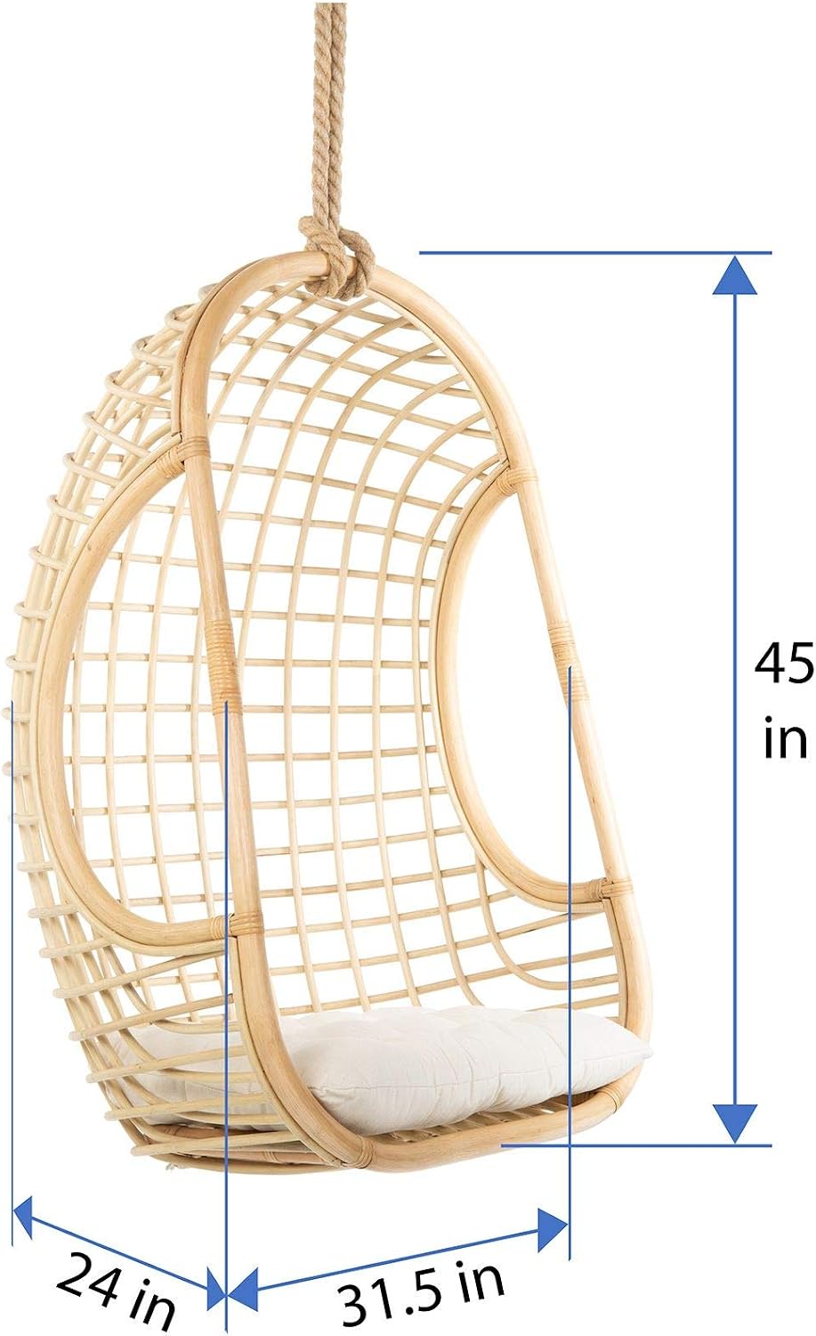 KOUBOO Grid Rattan Hanging Chair, Indoor Hanging Egg Chairs, Swings, Hammock Chairs with Stands for Patio, Bedroom, Adjustable Height Resistant, Natural
