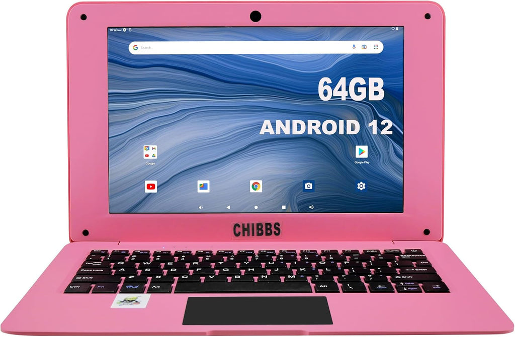 CHIBBS 10.1' Inch Kids Laptop Computer, Netbook Powered by Android 12.0, Quad Core Processor, 2gb Ram + 64gb ROM, Camera, 2* USB, Bluetooth, Wi-Fi- Pink