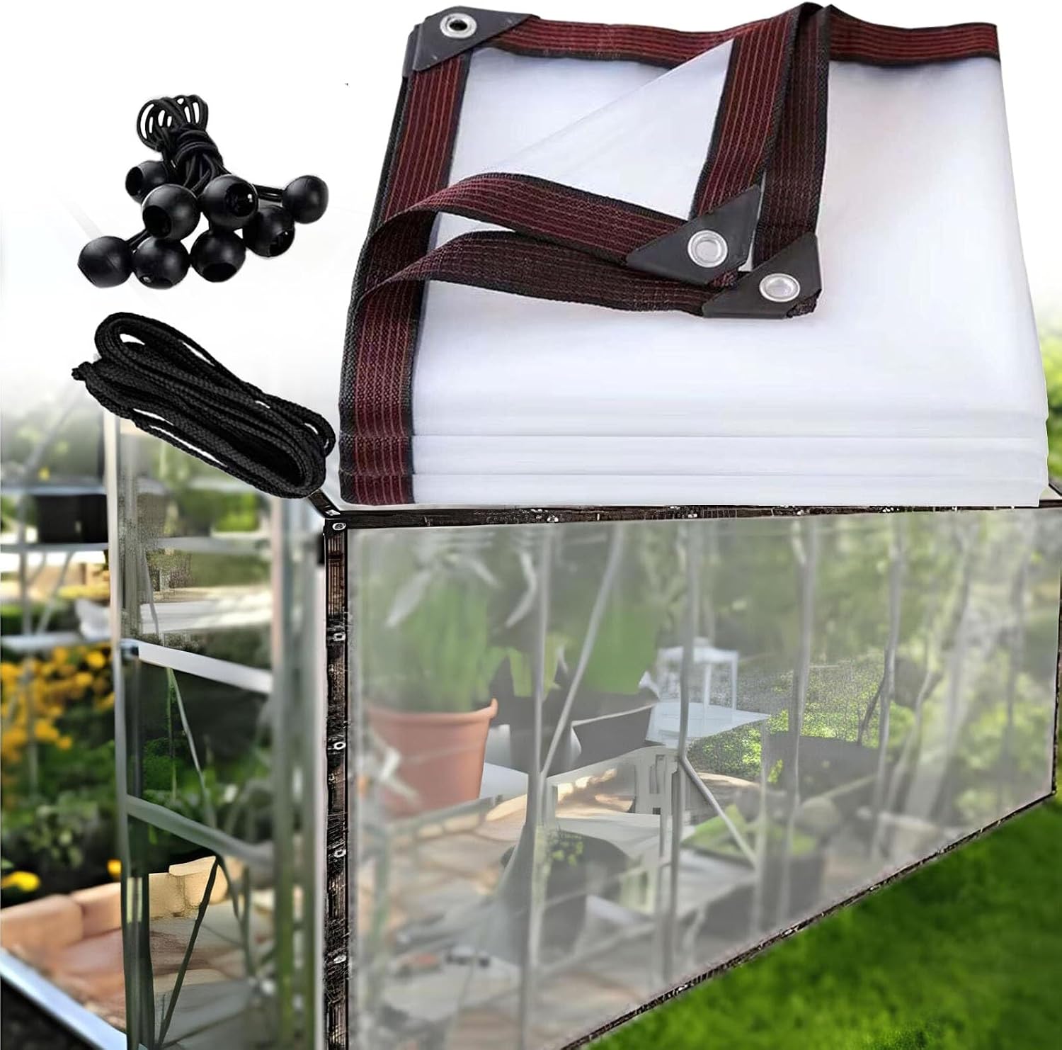 Rainproof Tarpaulin for Garden Outdoor Camping, 13x19 FT Waterproof Clear Poly Tarp Clear Tarp, Clear Tarps with Grommets, Clear Waterproof Tarps, Heavy Duty Transparent Tarpaulin with Eyelets