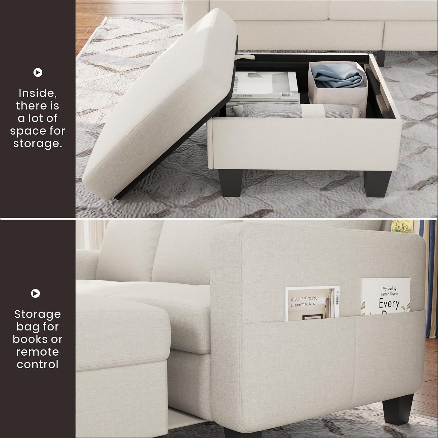 Sectional Sofa Couches for Living Room-78''Convertible Modular Three-Seater L-Shaped Pet-Friendly Couch,Washable Sofa Cover-Bench Storage,Suitable for Small Living Room,Apartment,Office-Beige