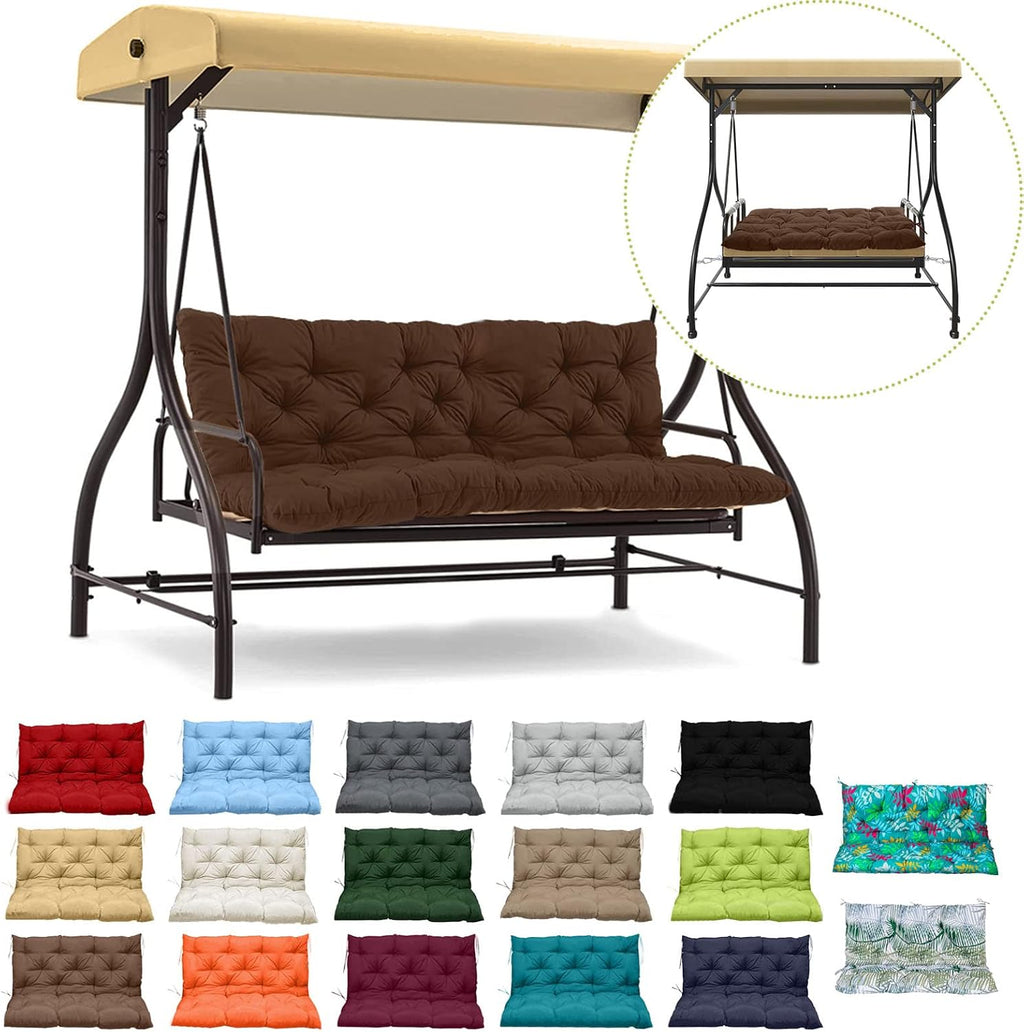 Waterproof Porch Swing Cushion Replacement, 2–3 Seat Swing Seat Cushion with Backrest & Ties, Thick Outdoor Bench Cushion for Patio Garden Porch (Brown, 40 x 60 in)