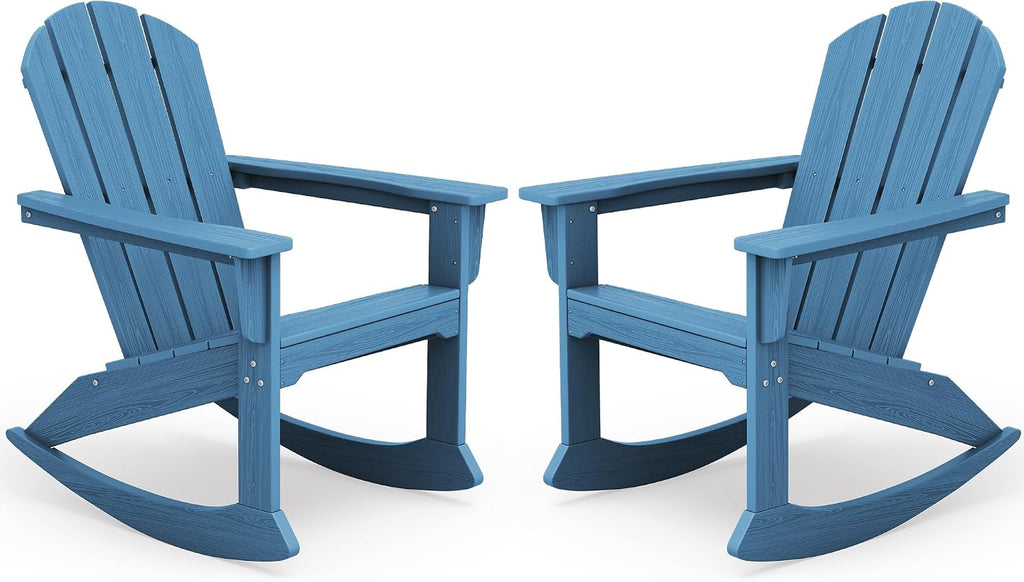 SERWALL Outdoor Adirondack Rocking Chairs Set of 2, All-Weather HDPE Adirondack Rocker Chair, Front Porch Rocker Chairs for Patio Lawn Porch Deck, Navy