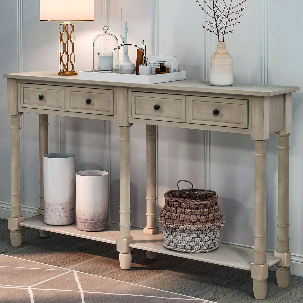 Merax Console Table Sofa Table with Two Storage Drawers and Bottom Shelf for Living Room, Entryway, Easy Assembly (Grey Wash)