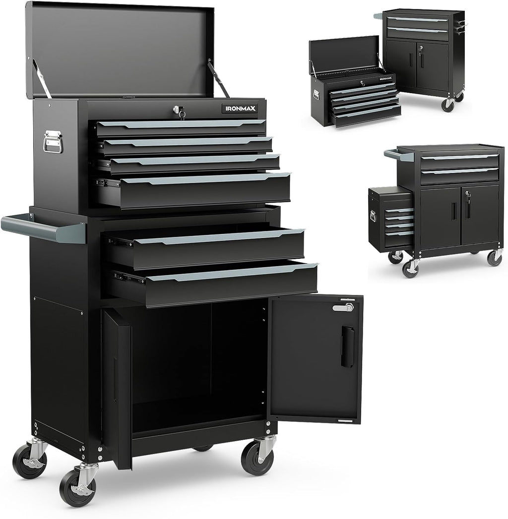 Goplus Tool Chest, 6 Drawers Extra Large Rolling Too Storage Cabinet with 4' Universal Lockable Wheels, Auto Lock, Protective Liner, 2-in-1 Heavy Duty Tool Box for Garage, Workshop