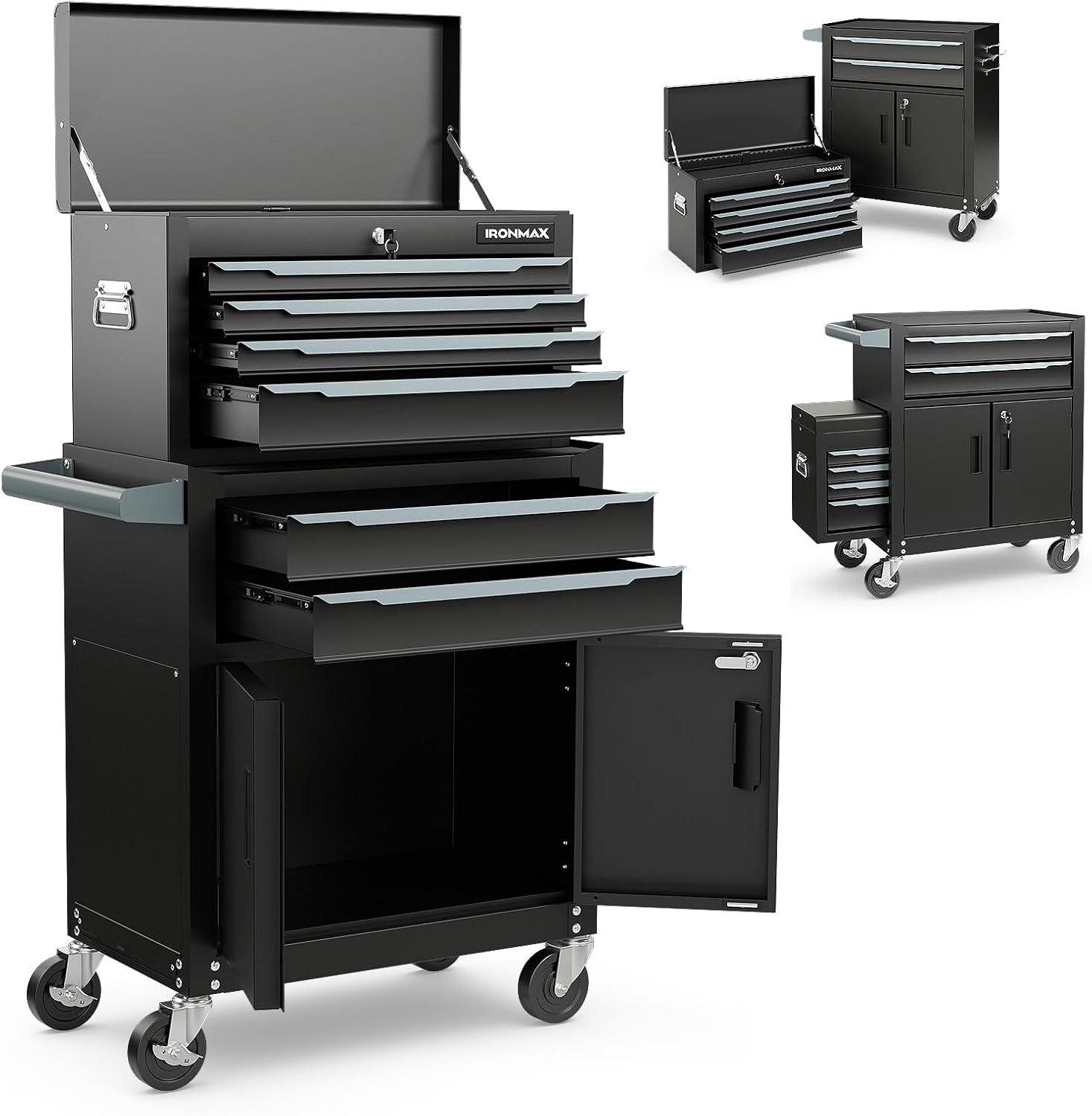 Goplus Tool Chest, 6 Drawers Extra Large Rolling Too Storage Cabinet with 4' Universal Lockable Wheels, Auto Lock, Protective Liner, 2-in-1 Heavy Duty Tool Box for Garage, Workshop