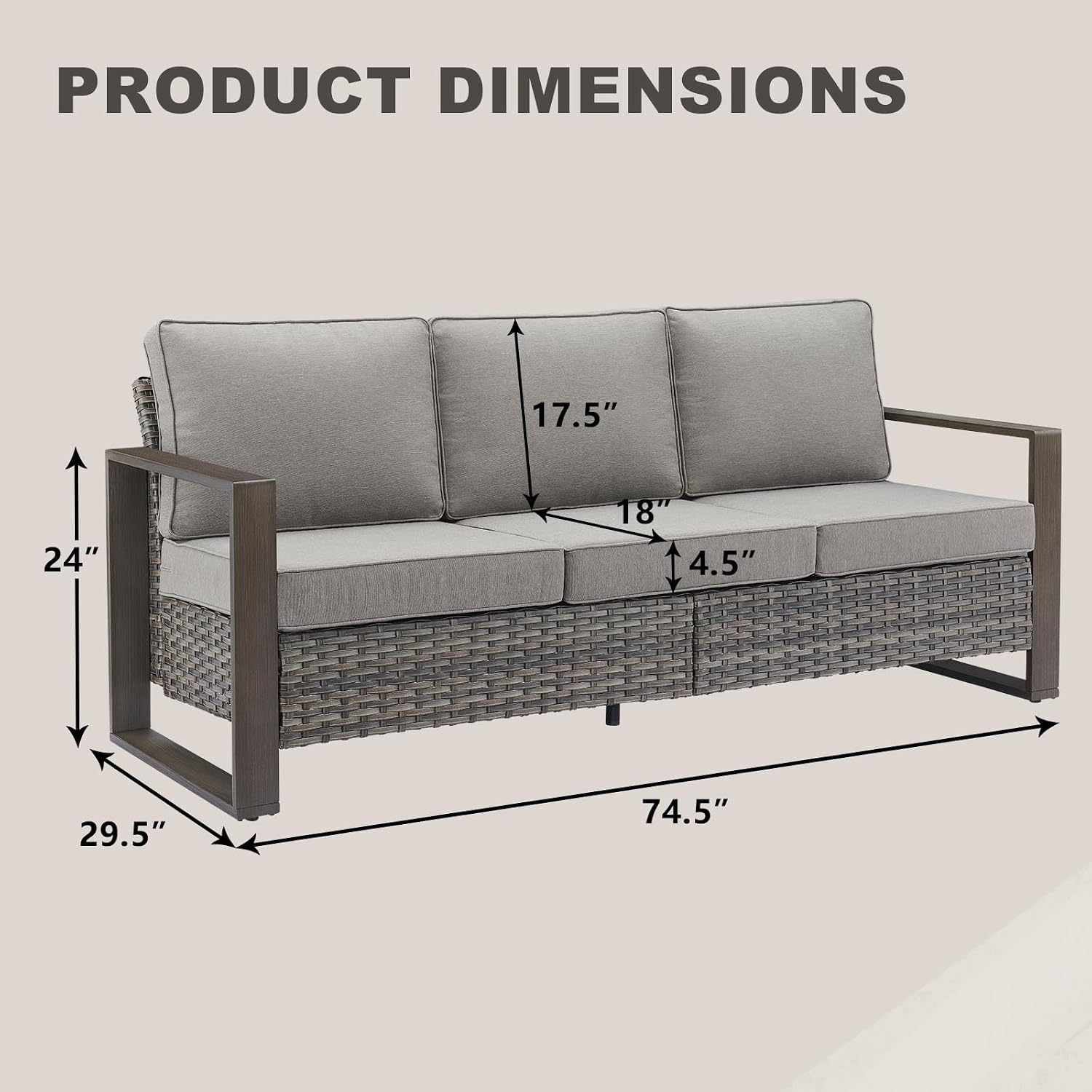 Rilyson Outdoor Couch Wicker Patio Sofa, Rattan Patio Furniture Sofa with Sturdy Frame,All-Weather PE Wicker,Wide Armrest,Deep Seating and Thick Cushions for Deck Porch Garden(Mixed Grey/Grey)