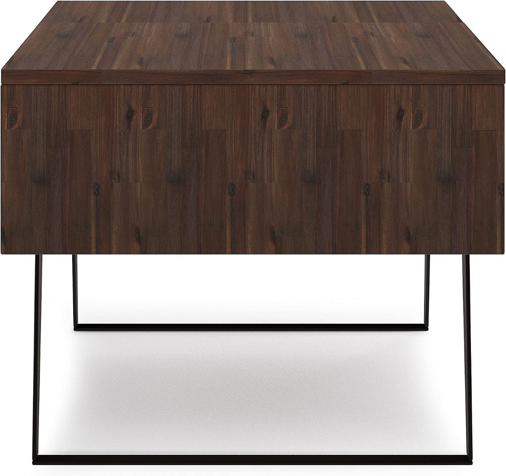 SIMPLIHOME Lowry Lift Top Coffee Table - 48 inch Wide Solid Acacia Wood and Metal Living Room Table in Distressed Charcoal Brown, Modern Industrial Cocktail Table with Hidden Storage and Open Shelf
