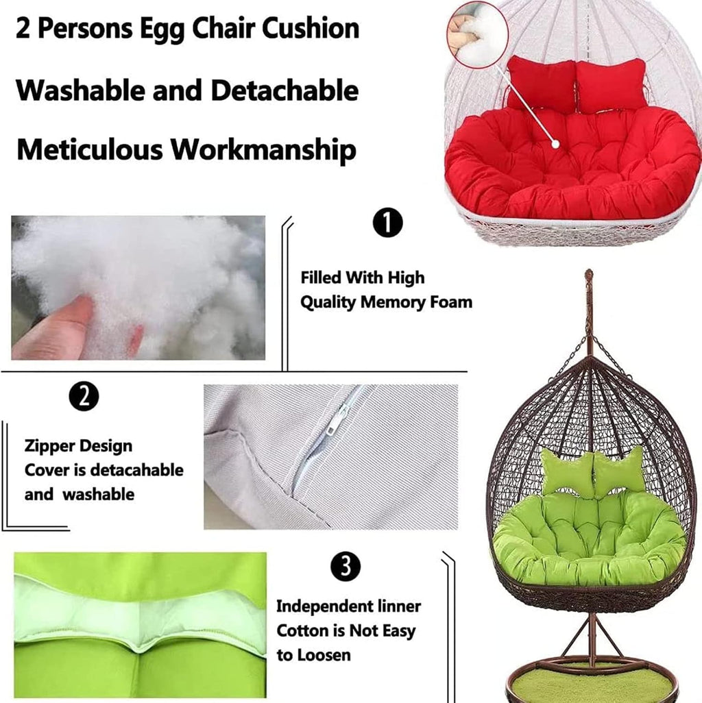 Replacement Double Egg Chair Cushion Outdoor Patio Wicker Loveseat Hanging Swing Egg Chairs for 2 Persons, Ideal for Patio, Backyard, Balcony - Hammock Swing Chair Cushion