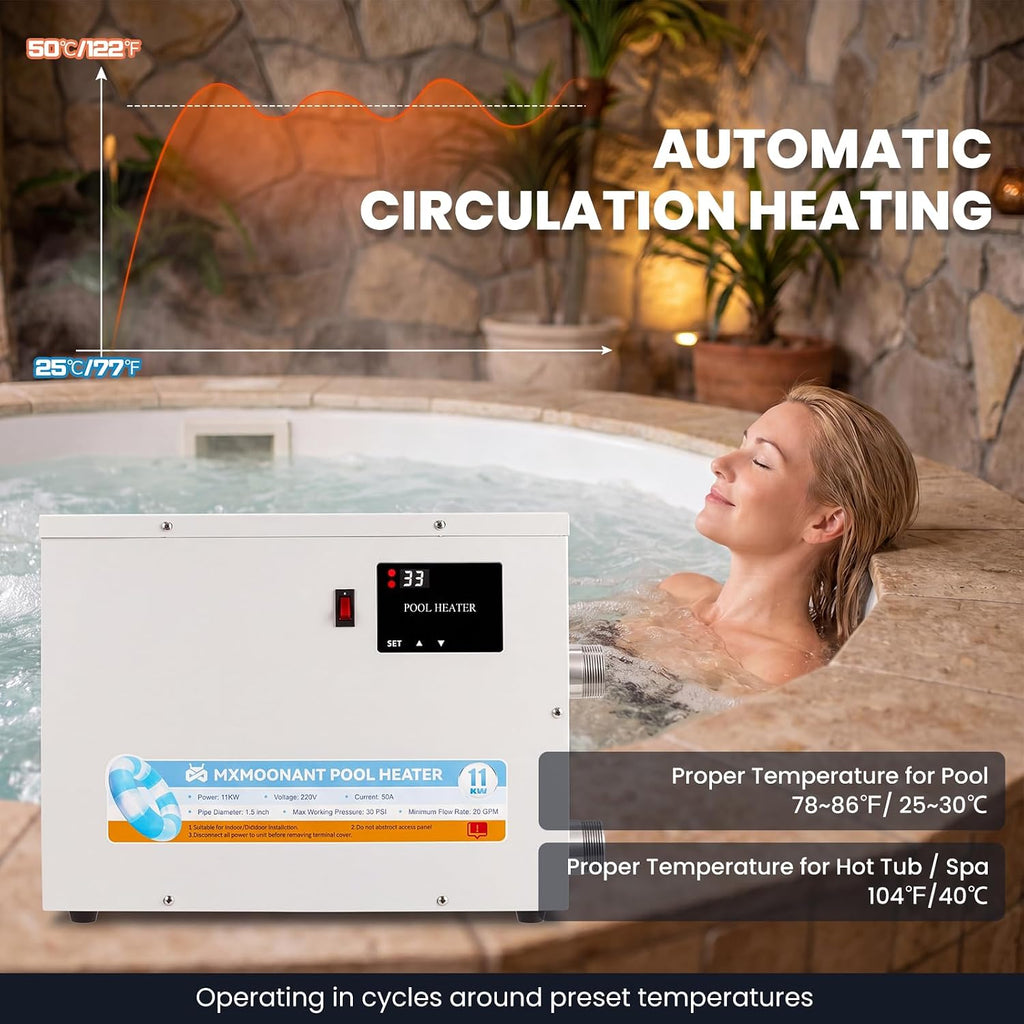 Mxmoonant SPA Heater, 18KW 220V Swimming Pool Heaters Hot Tub Water Thermostat with Touchscreeen for Above Ground Inground Pool, Spa, Bathtub
