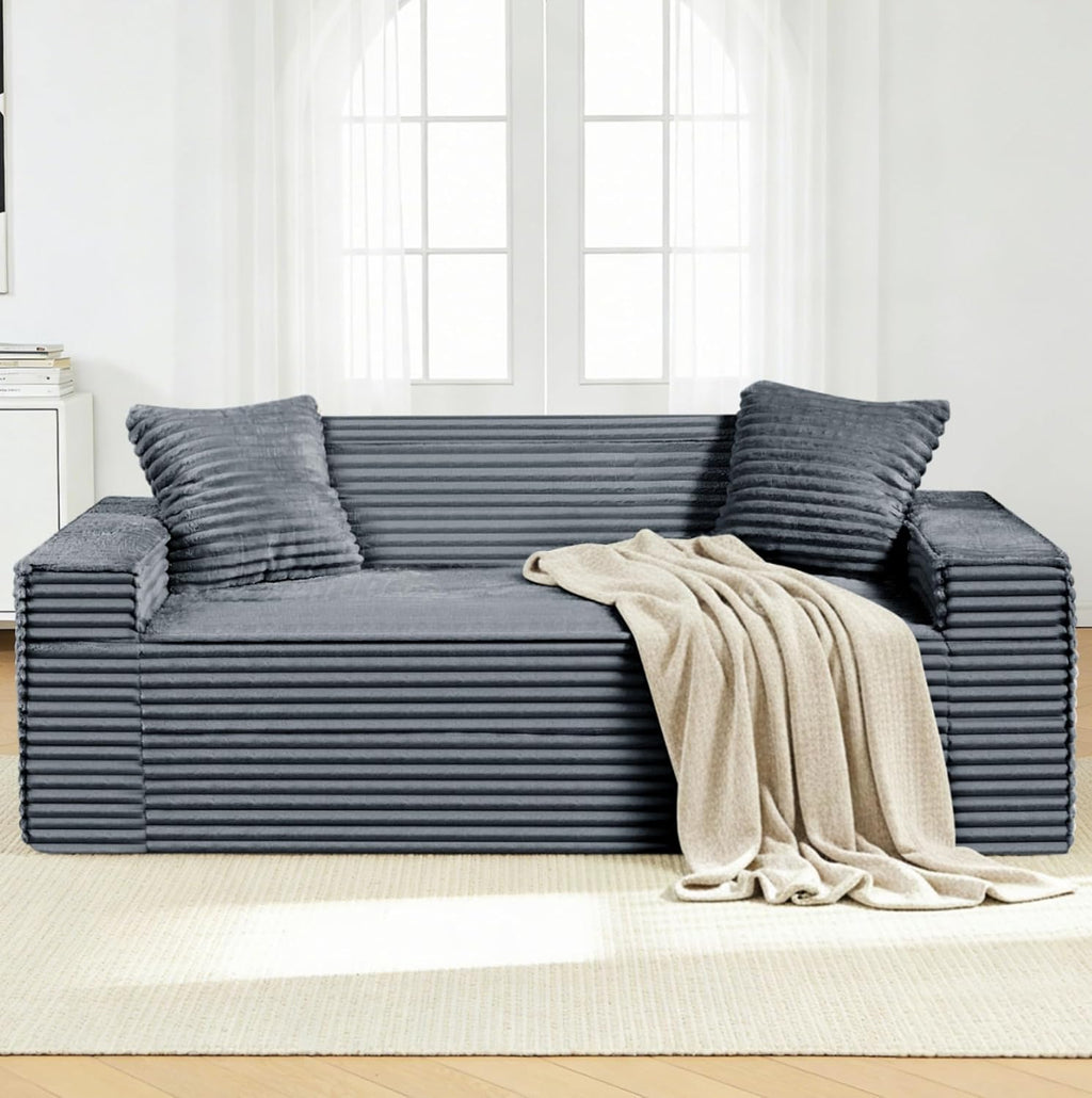 3 Seater Sofa Couch for Living Room (Gray, 38' D + 2 Pillows)