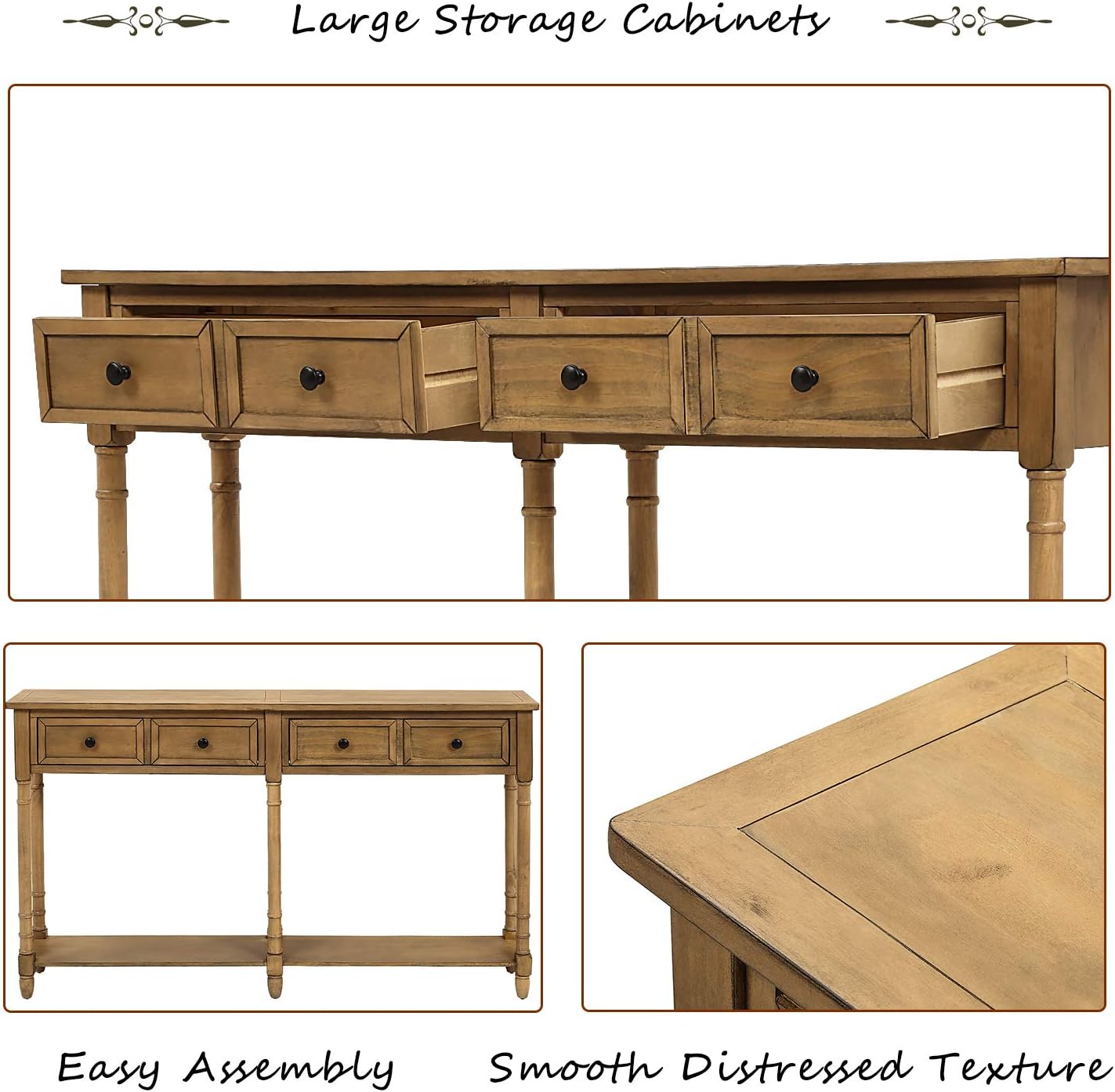 Merax Console Table Sofa Table with Two Storage Drawers and Bottom Shelf for Living Room, Entryway, Easy Assembly (Old Pine)