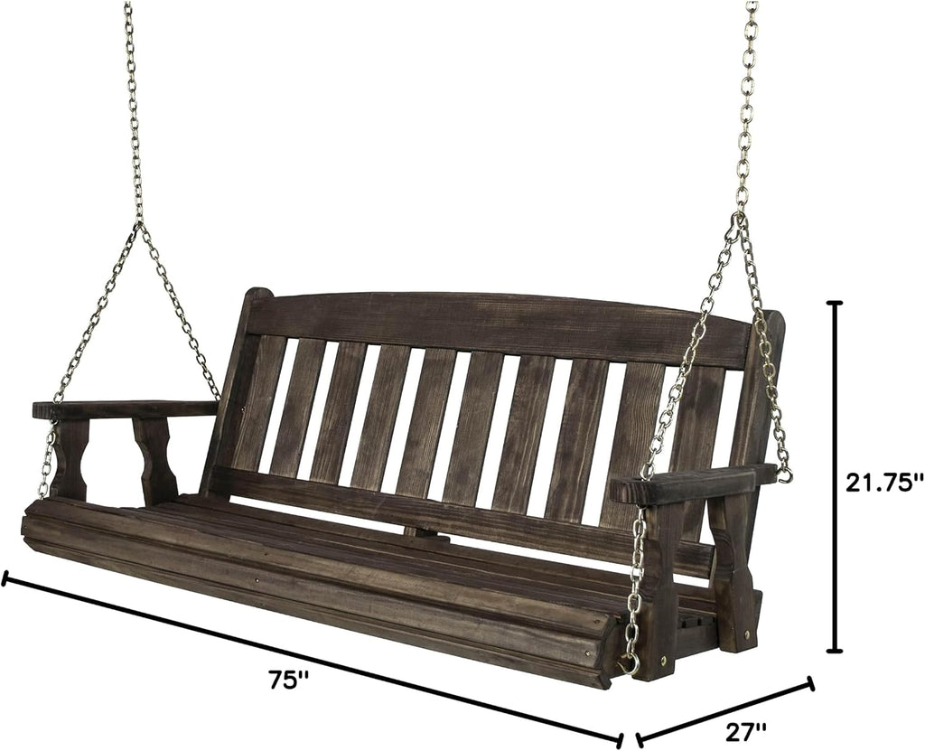 Amish Casual Heavy Duty Mission Treated Porch Swing, 6-Foot, Dark Walnut Stain, 8Ft Chains, Without Cups