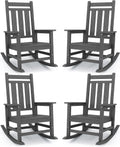 KINGYES Oversized Outdoor Rocking Chair Set of 4, All-Weather Patio Rocking Chairs for Porch, HDPE Outdoor Patio Rockers with High Back & Wide Seat for Garden, Lawn, Gray