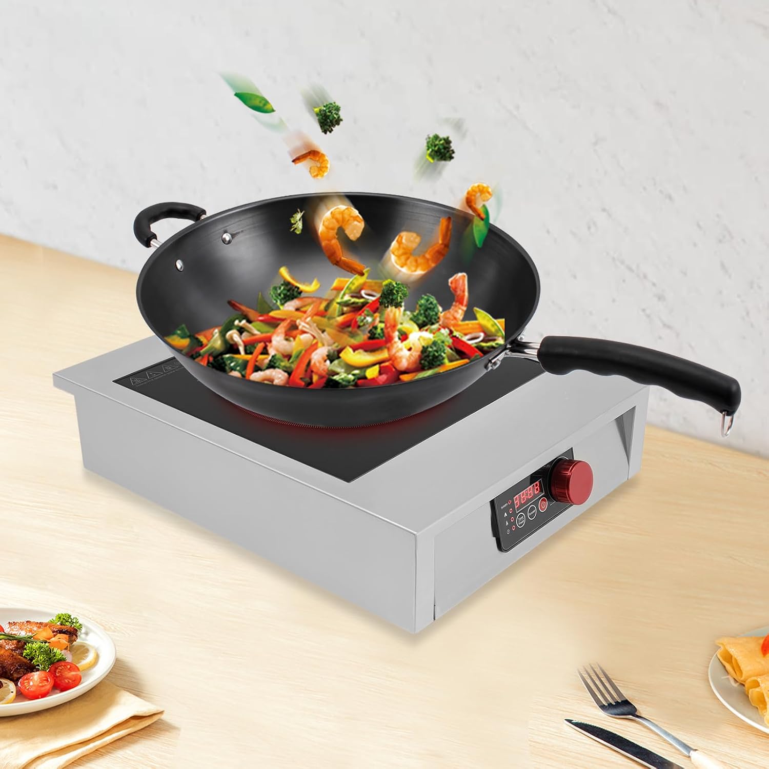 Commercial Grade Induction Cooktop Portable Induction Cooktop 8-inch Large Heating Coil Stainless Steel Countertop Burners Touch Screen and LCD Display Silver/Black