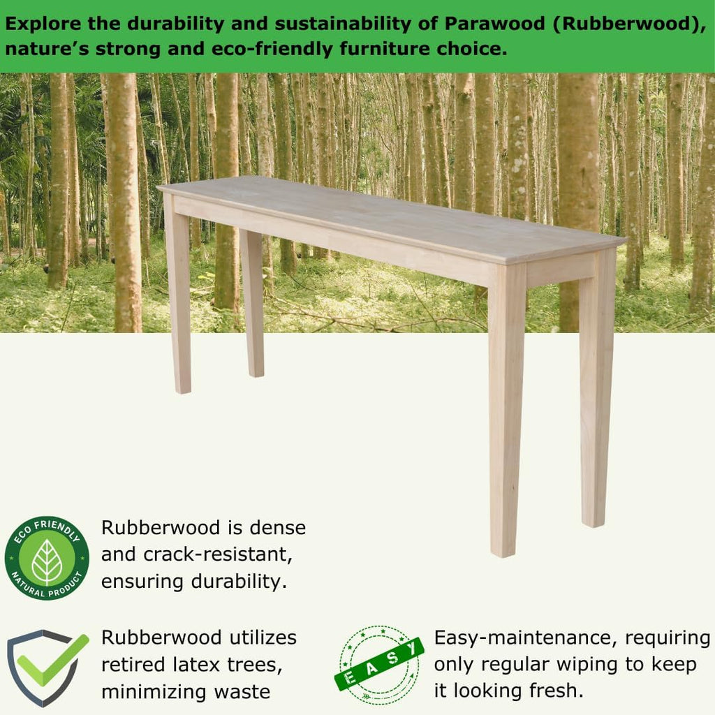 International Concepts Shaker Console Sofa Table, Entryway, 72-Inch Long, Solid Parawood, Unfinished