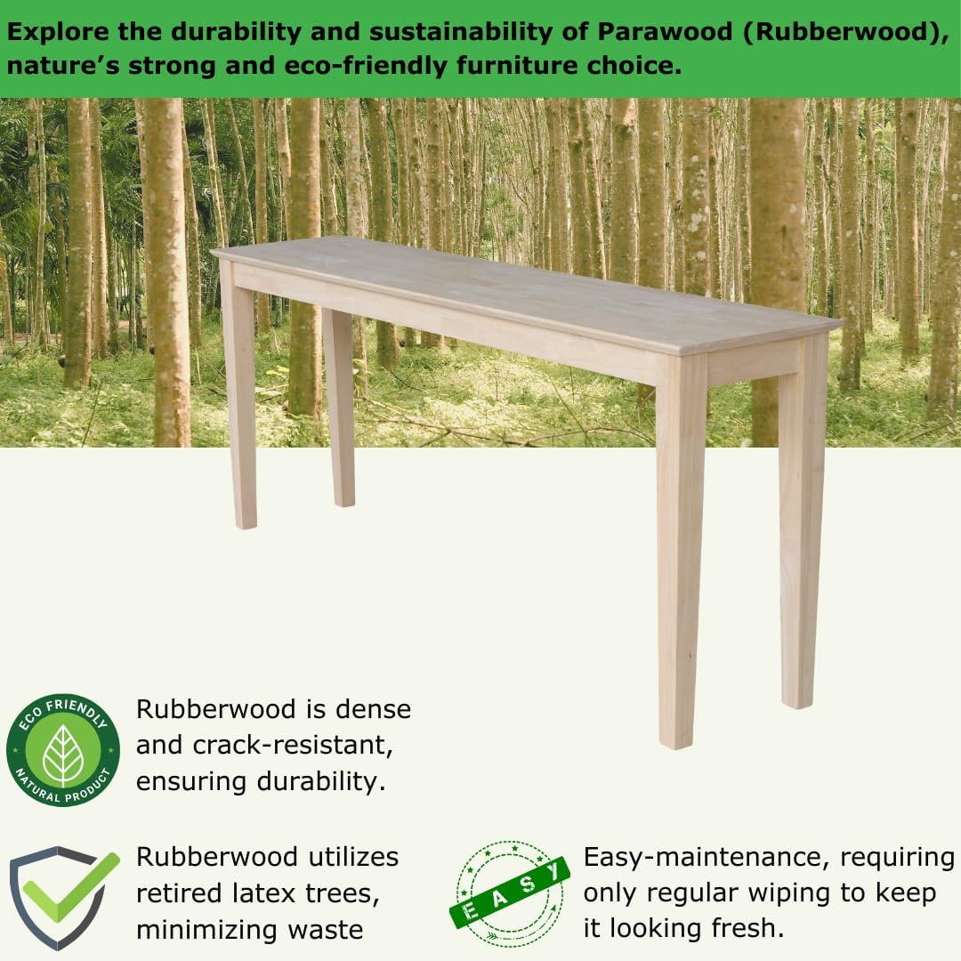 International Concepts Shaker Console Sofa Table, Entryway, 72-Inch Long, Solid Parawood, Unfinished