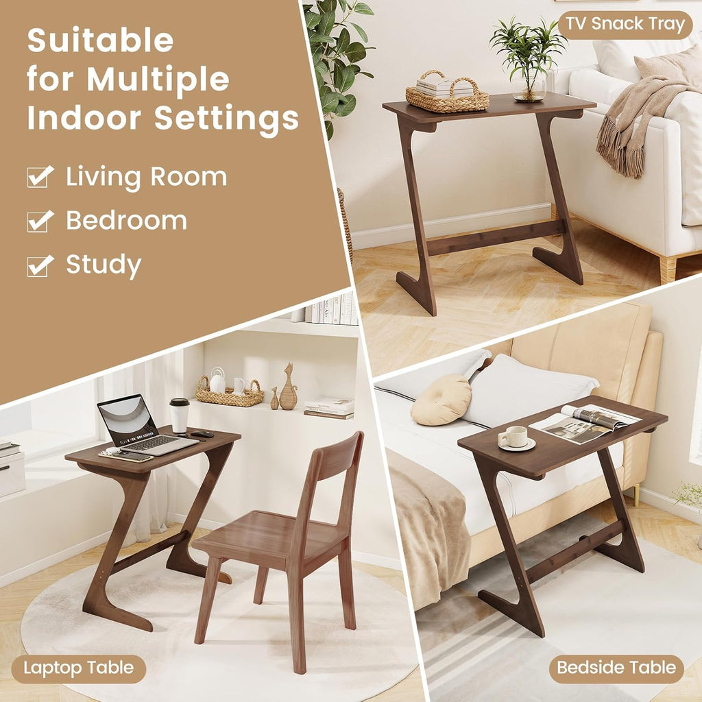 Giantex Bamboo TV Tray Table Set of 2, Z Shaped Sofa Couch Side Table for Eating Snacks Coffee Laptop, Modern TV Dinner Tables for Small Spaces, Small End Table for Living Room Bedroom, Walnut