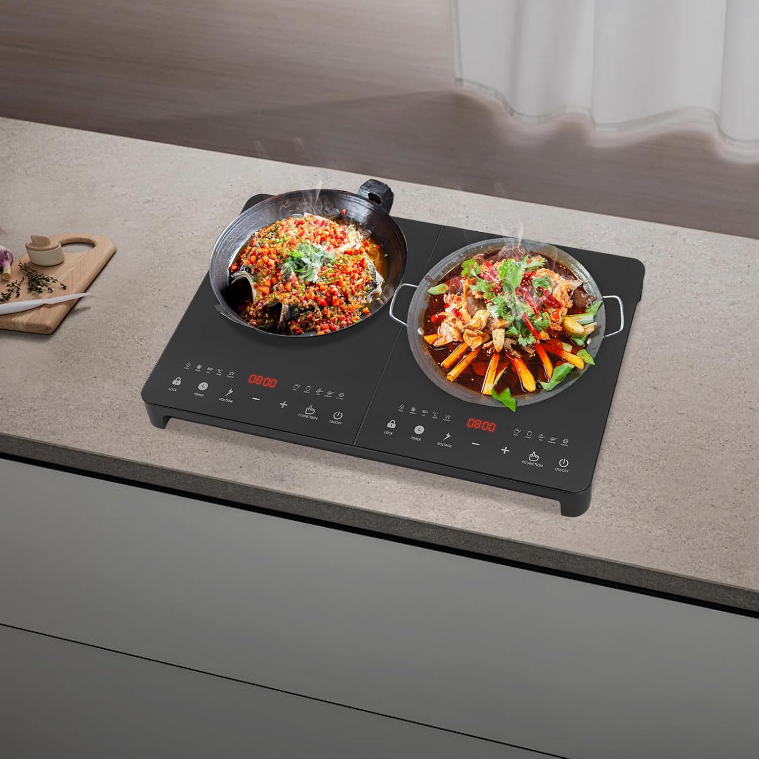 Double Induction Cooktop 2 Burner, 2000W+2000W Electric Stove w/Touch Controls & Timer, Portable Countertop Burner for Kitchen, Apartment, or Office Use