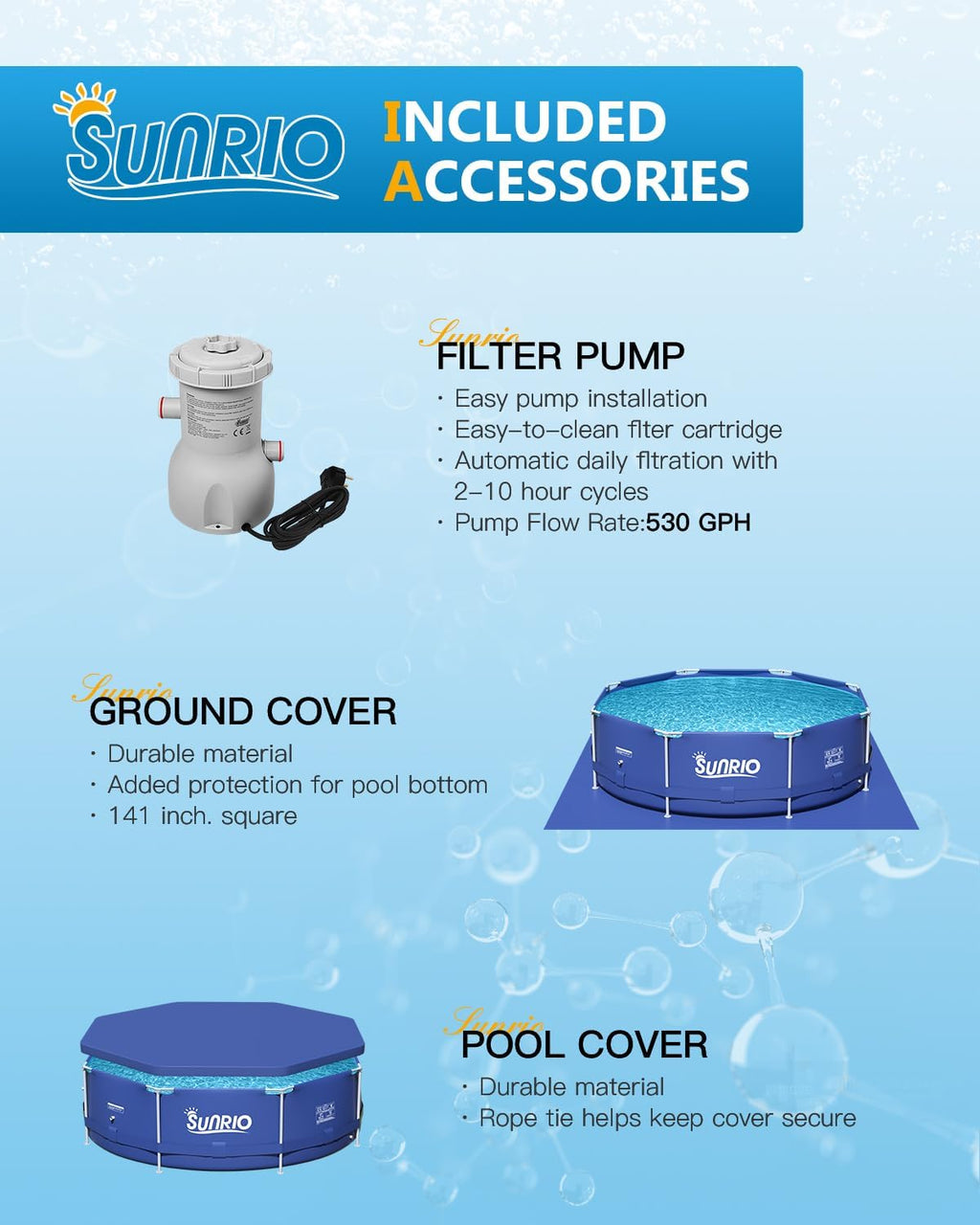 10'*30' Round Above Ground Swimming Pool for Kids and Adults Metal Frame Family Pool with 530 GPH Filter Pump Pool Cover and Ground Cover Capacity 1171 Gallon