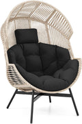 Tangkula Oversized Egg Style Chair, Wicker Stationary Patio Egg Chair w/Cushions & Headrest, Heavy-Duty Metal Frame, Patio Lounge Basket Sofa Chair for Yard, Porch, Living Room