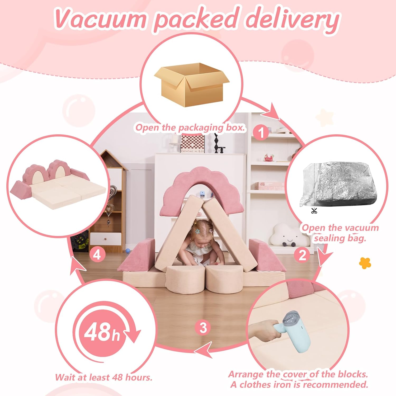 LOAOL Kids Couch 10PCS, Modular Kids Play Couch, Multifunctional Foam Toddler Sofa, Imaginative Convertible Play Sofa for Playroom(Medium Size)