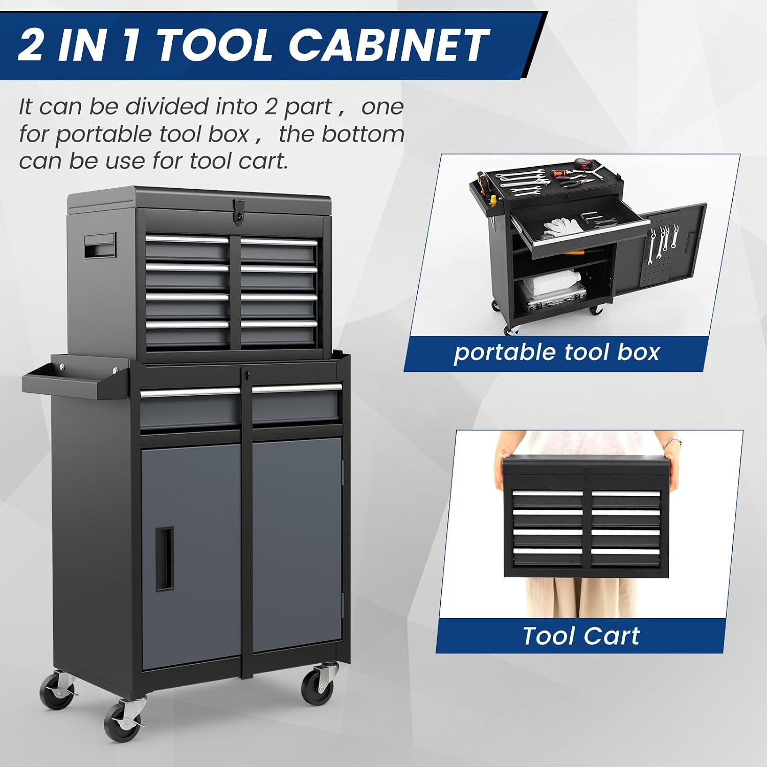 Goplus Rolling Tool Chest, 5-Drawer Tool Box Organizer w/Lockable Wheels & Sliding Drawers & Detachable Top & Adjustable Shelf, Tool Storage Cabinet for Garage Workshop(Gray)