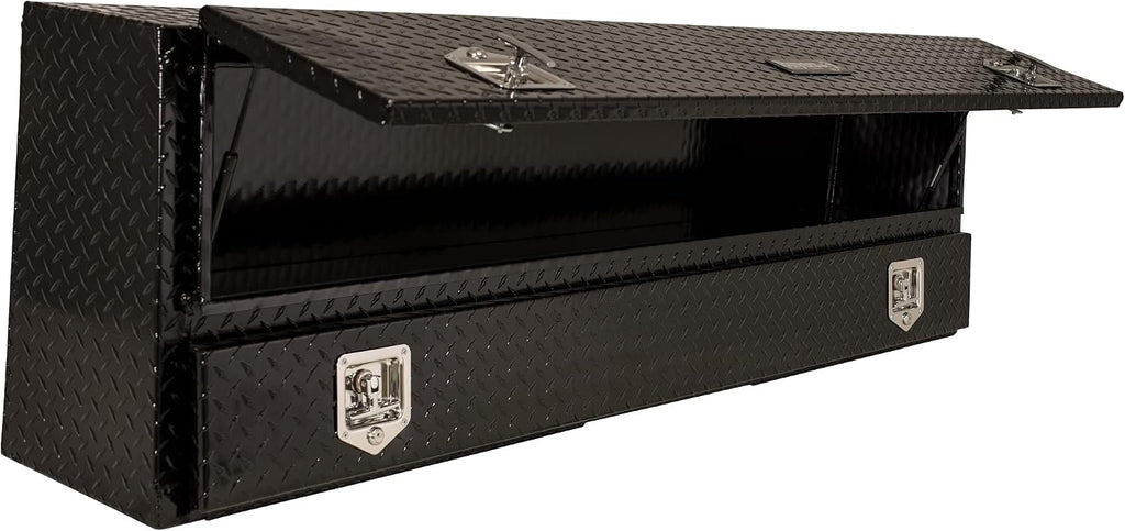 Buyers Products 1725640 Black Diamond Tread Aluminum Contractor Truck Tool Box, 2 Tier Storage, 72 x 21 x 13.2 in, Flip-Up Door with Gas Shocks, Weather Resistant, No Drill Install, Made in USA