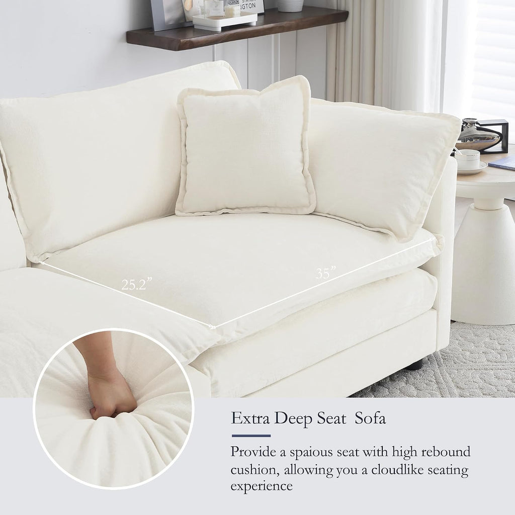 GNIXUU 111.5' Oversized Modular Sectional Sofa, Comfy Cloud Couch for Living Room, Modern Chenille Large Deep Seat U Shaped Couch with Reversible Chaise & Cushions(6 Seater, Beige White)